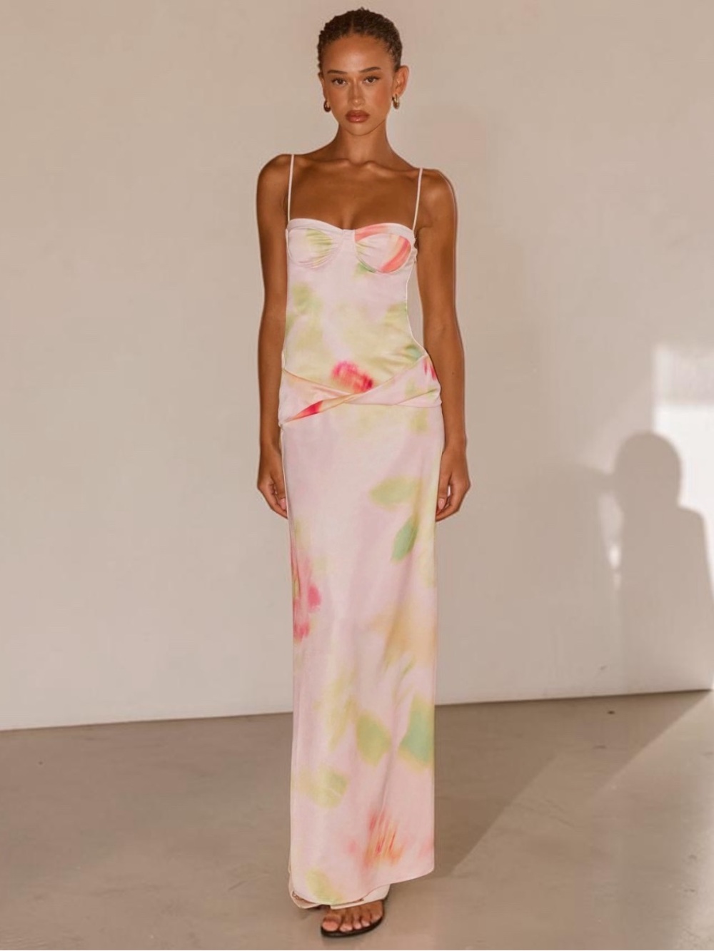 Peppermayo Pastel Watercolor Maxi Dress in Pink and Green